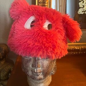 Fluffy pink/red bunny hat.